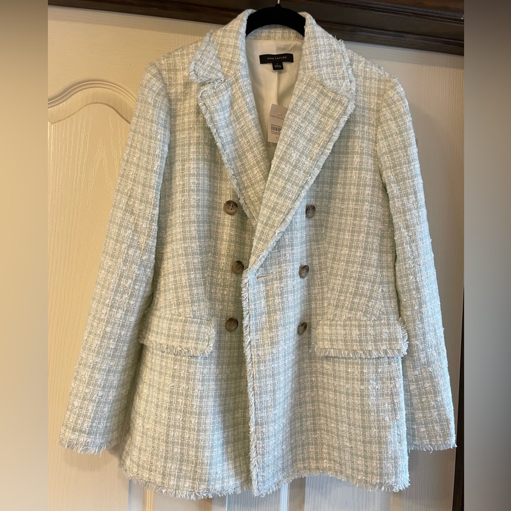 Ann Taylor Cream/Mint Tweed Blazer